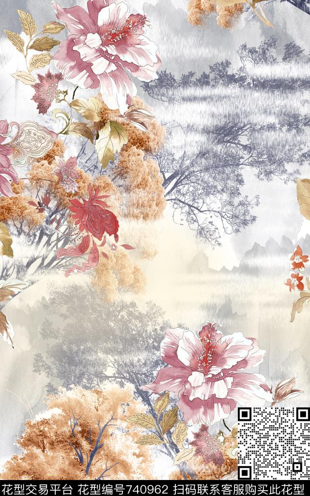 大花牡丹玫瑰数码印花华亿平台下载（图片编号: 740962） - 瓦栏（Walan）