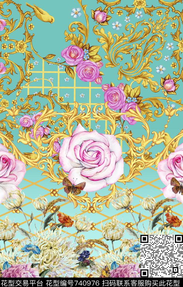 手绘花卉金属数码印花华亿平台下载（图片编号: 740976） - 瓦栏（Walan）