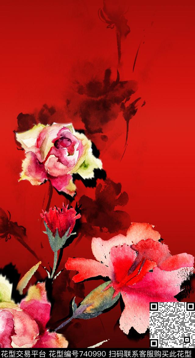 大花牡丹玫瑰数码印花华亿平台下载（图片编号: 740990） - 瓦栏（Walan）