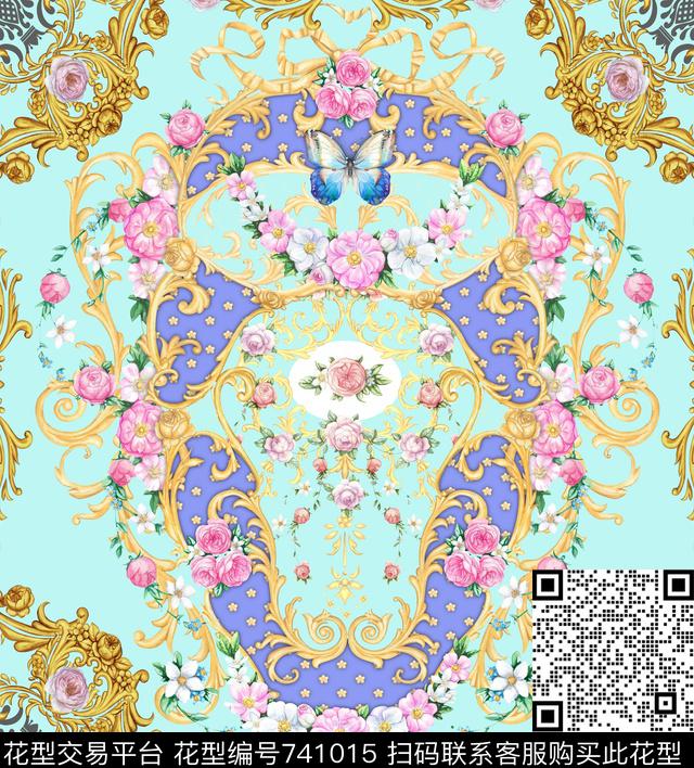 精美花纹玫瑰数码印花华亿平台下载（图片编号: 741015） - 瓦栏（Walan）