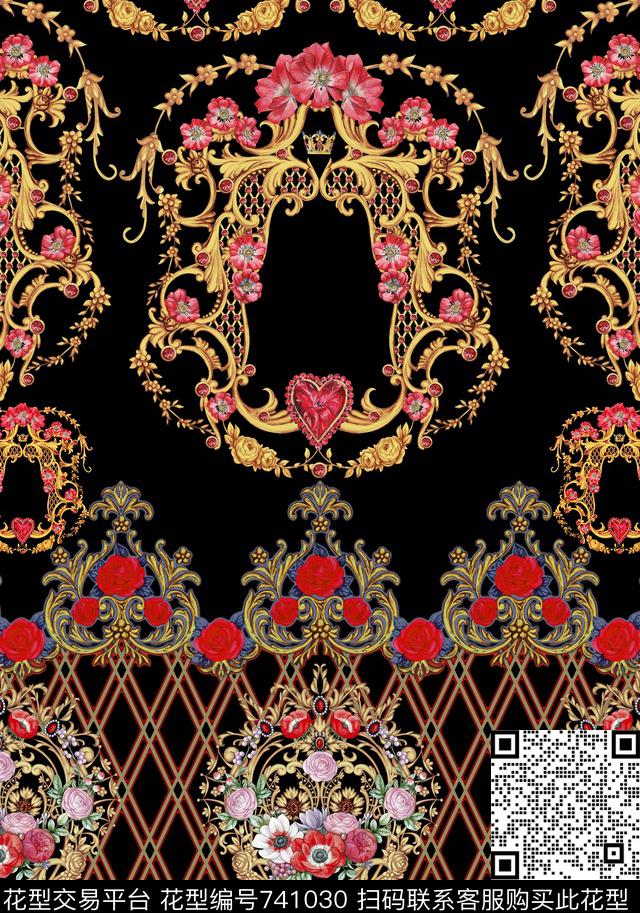 手绘花纹花卉数码印花华亿平台下载（图片编号: 741030） - 瓦栏（Walan）