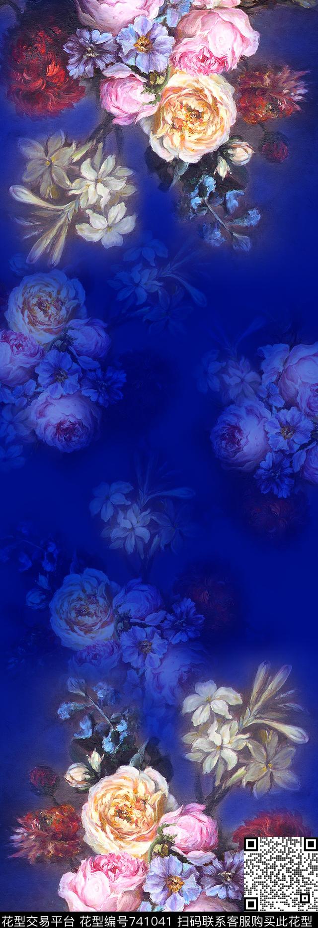 长巾油画花卉月季数码印花华亿平台下载（图片编号: 741041） - 瓦栏（Walan）