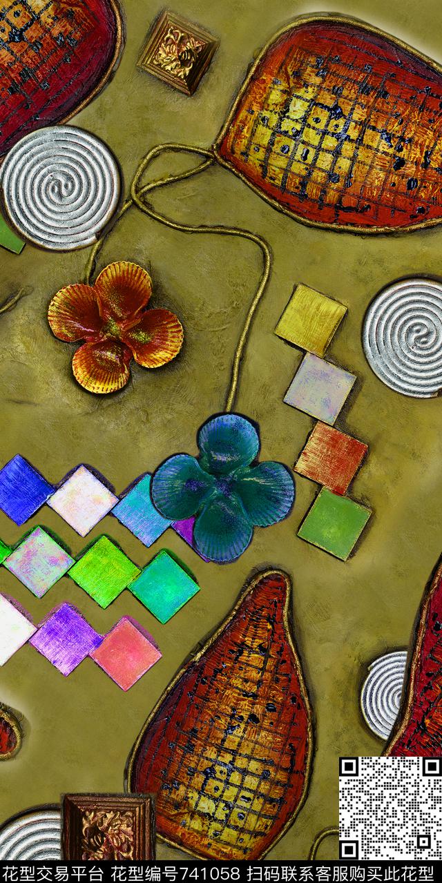 复古花卉生活数码印花华亿平台下载（图片编号: 741058） - 瓦栏（Walan）