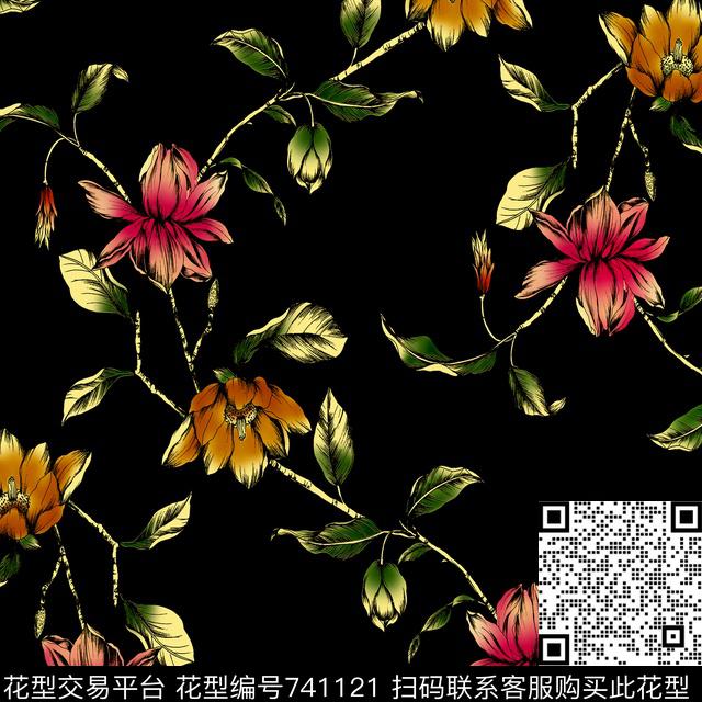 花朵花卉数码印花华亿平台下载（图片编号: 741121） - 瓦栏（Walan）