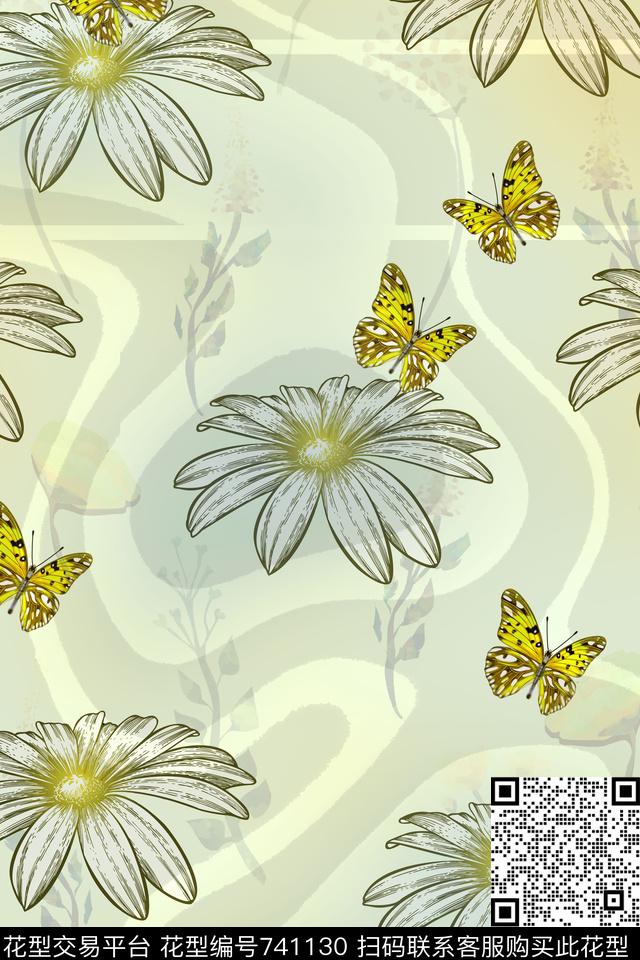花朵花卉蝴蝶传统印花华亿平台下载（图片编号: 741130） - 瓦栏（Walan）