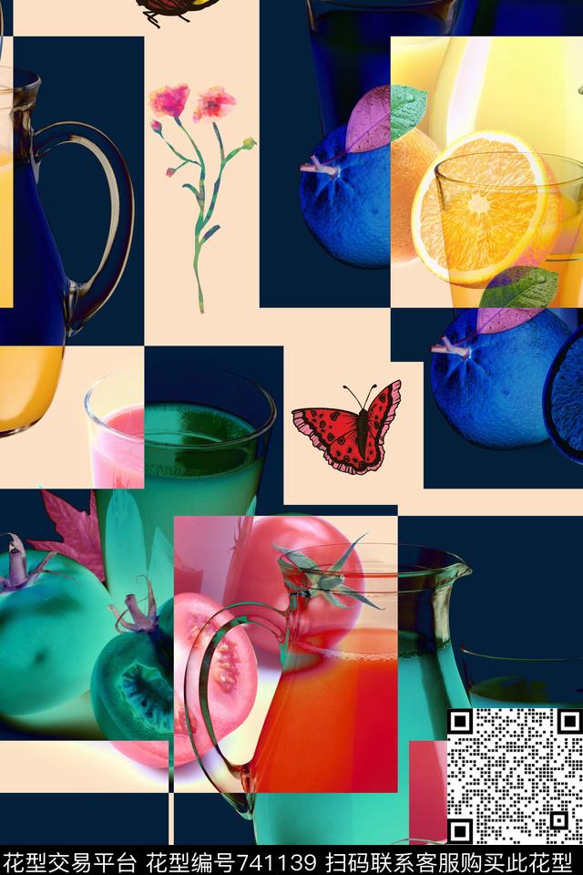 柠檬菠萝水果数码印花华亿平台下载（图片编号: 741139） - 瓦栏（Walan）