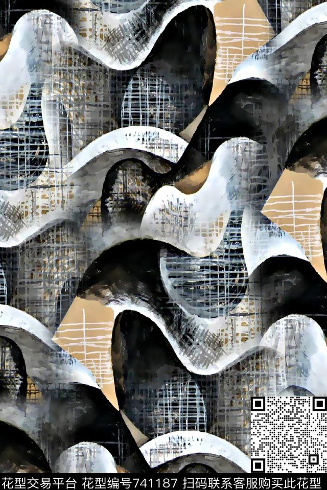 纹理几何拼块男装夹克华亿平台数码印花华亿平台下载（图片编号: 741187） - 瓦栏（Walan）