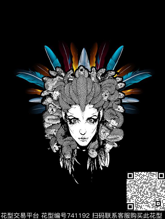 美杜莎羽毛男装T恤华亿平台数码印花华亿平台下载（图片编号: 741192） - 瓦栏（Walan）