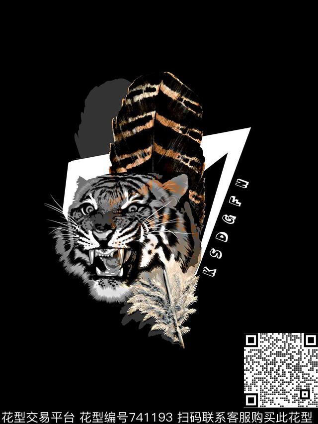 老虎头羽毛男装T恤华亿平台数码印花华亿平台下载（图片编号: 741193） - 瓦栏（Walan）