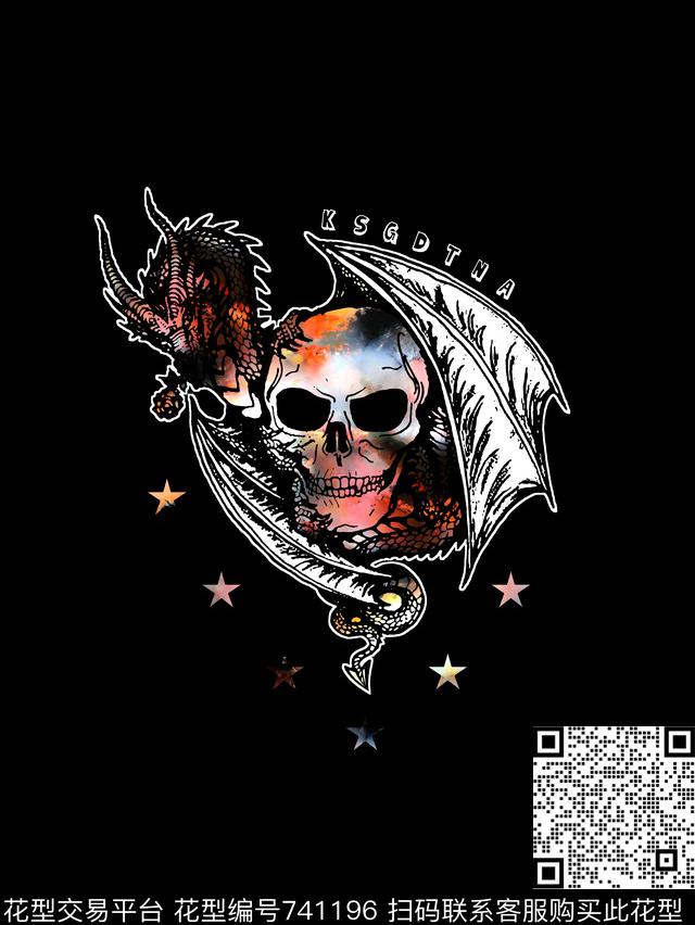 骷髅头纹理男装T恤华亿平台数码印花华亿平台下载（图片编号: 741196） - 瓦栏（Walan）