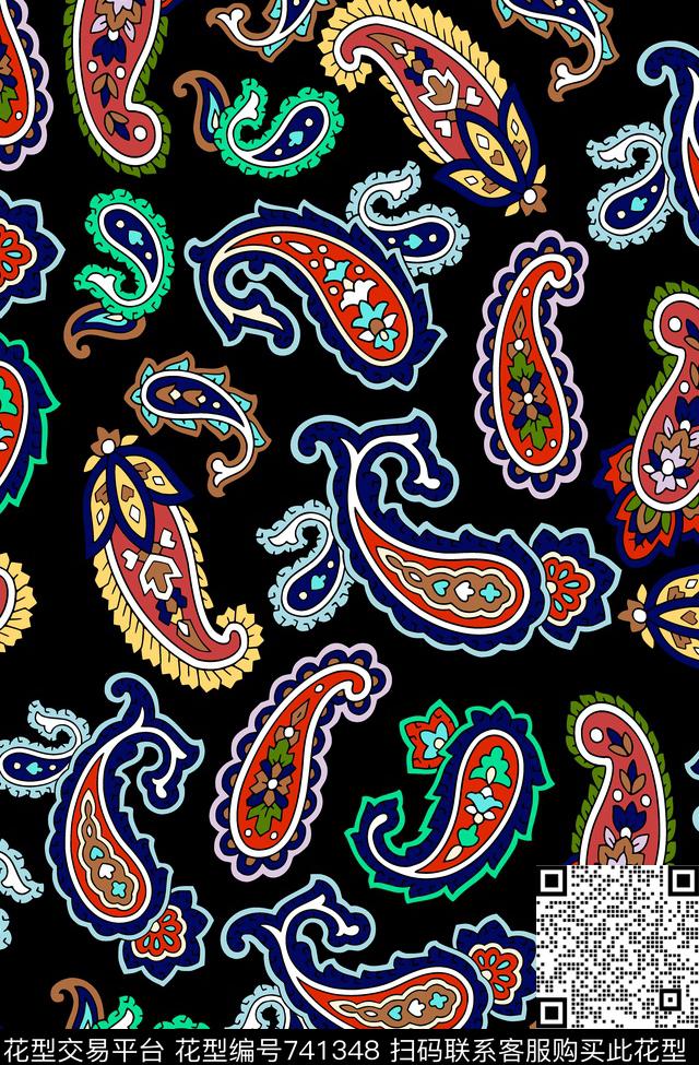 手绘抽象线条传统印花华亿平台下载（图片编号: 741348） - 瓦栏（Walan）