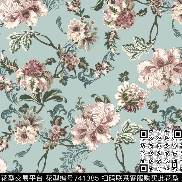 花瓣大花花朵数码印花华亿平台下载（图片编号: 741385） - 瓦栏（Walan）