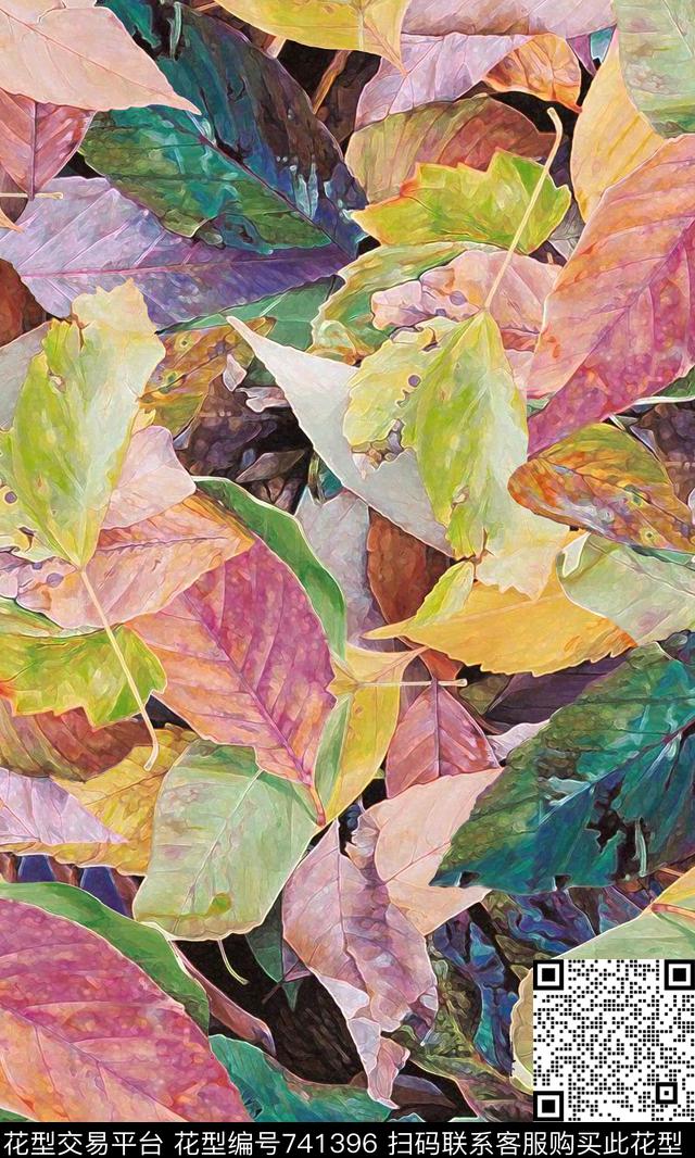 抽象水彩欧式树叶数码印花华亿平台下载（图片编号: 741396） - 瓦栏（Walan）