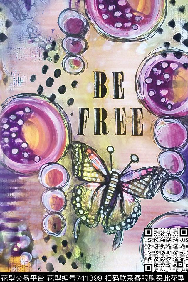 抽象水彩水彩蝴蝶欧式数码印花华亿平台下载（图片编号: 741399） - 瓦栏（Walan）
