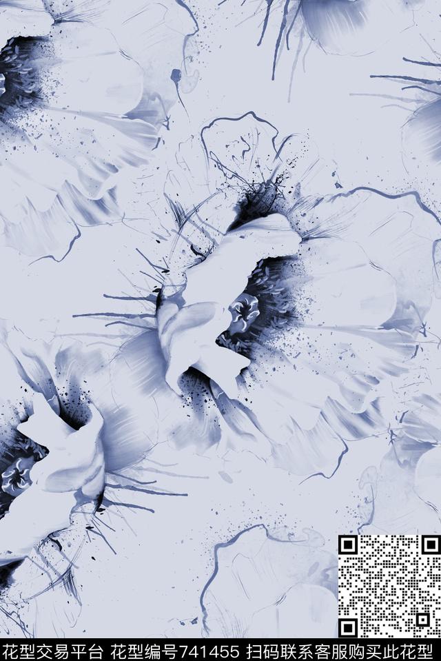 泼墨花卉艺术数码印花华亿平台下载（图片编号: 741455） - 瓦栏（Walan）