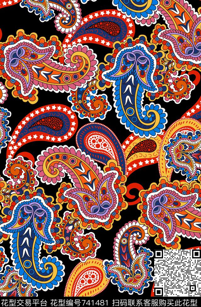 民族风手绘抽象传统印花华亿平台下载（图片编号: 741481） - 瓦栏（Walan）