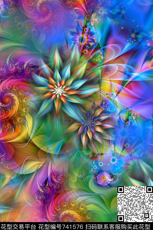 抽象分形花卉数码印花华亿平台下载（图片编号: 741576） - 瓦栏（Walan）