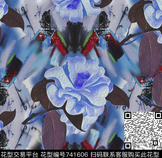 不定位丝巾女装家纺时尚。花卉数码印花华亿平台下载（图片编号: 741606） - 瓦栏（Walan）