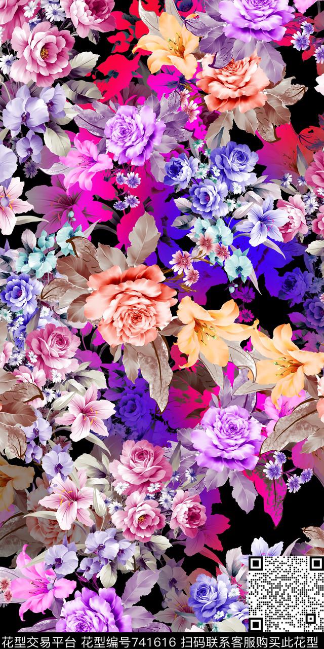 花朵花卉数码印花华亿平台下载（图片编号: 741616） - 瓦栏（Walan）