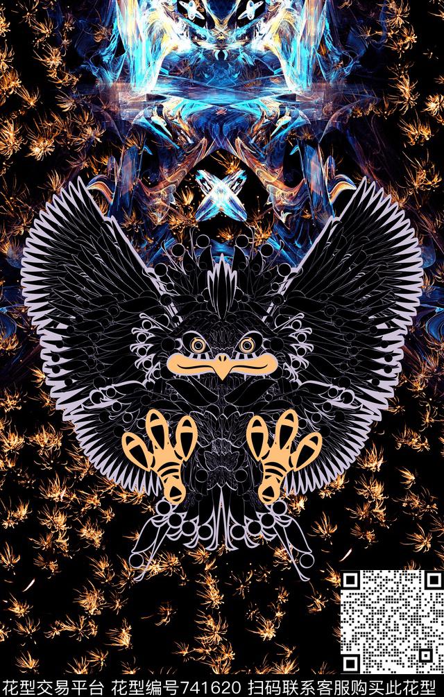 抽象烟花猫头鹰数码印花华亿平台下载（图片编号: 741620） - 瓦栏（Walan）