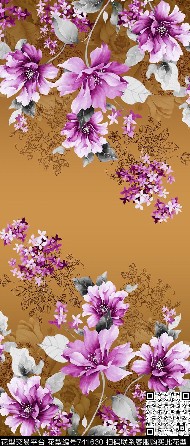 乱花牡丹花朵数码印花华亿平台下载（图片编号: 741630） - 瓦栏（Walan）
