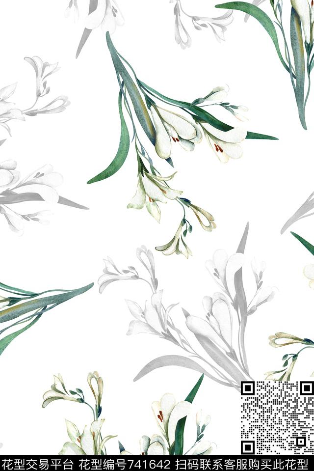 手绘郁金香花卉数码印花华亿平台下载（图片编号: 741642） - 瓦栏（Walan）