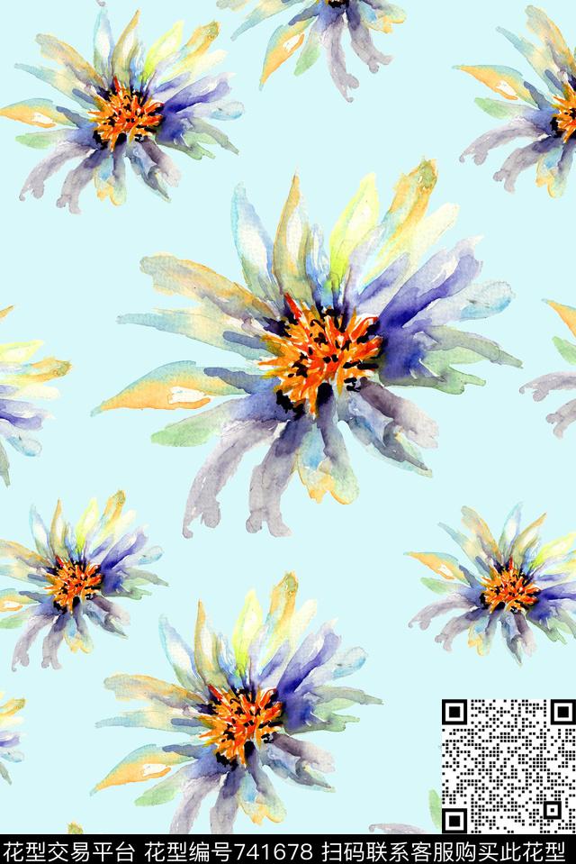 手绘淡雅五彩数码印花华亿平台下载（图片编号: 741678） - 瓦栏（Walan）