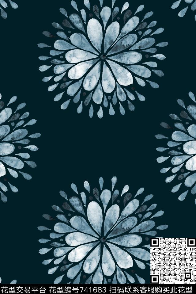 手绘花瓣水墨数码印花华亿平台下载（图片编号: 741683） - 瓦栏（Walan）