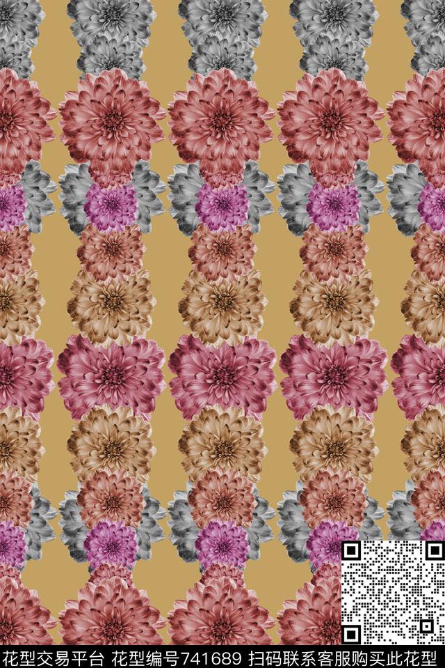 花朵排列黑白数码印花华亿平台下载（图片编号: 741689） - 瓦栏（Walan）