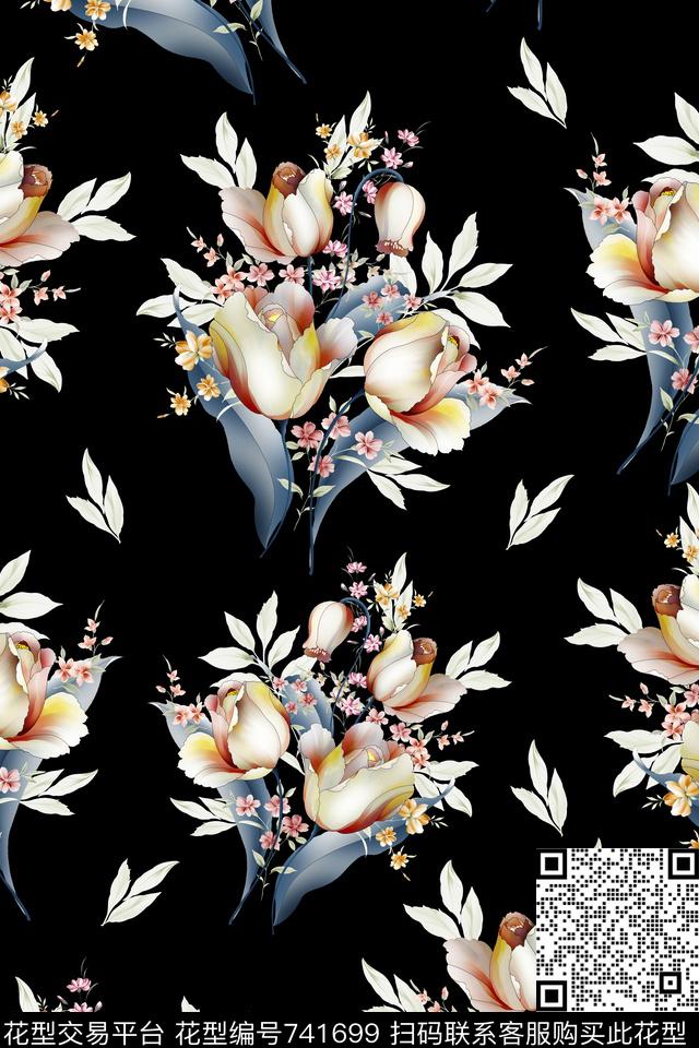 大花花朵花卉数码印花华亿平台下载（图片编号: 741699） - 瓦栏（Walan）