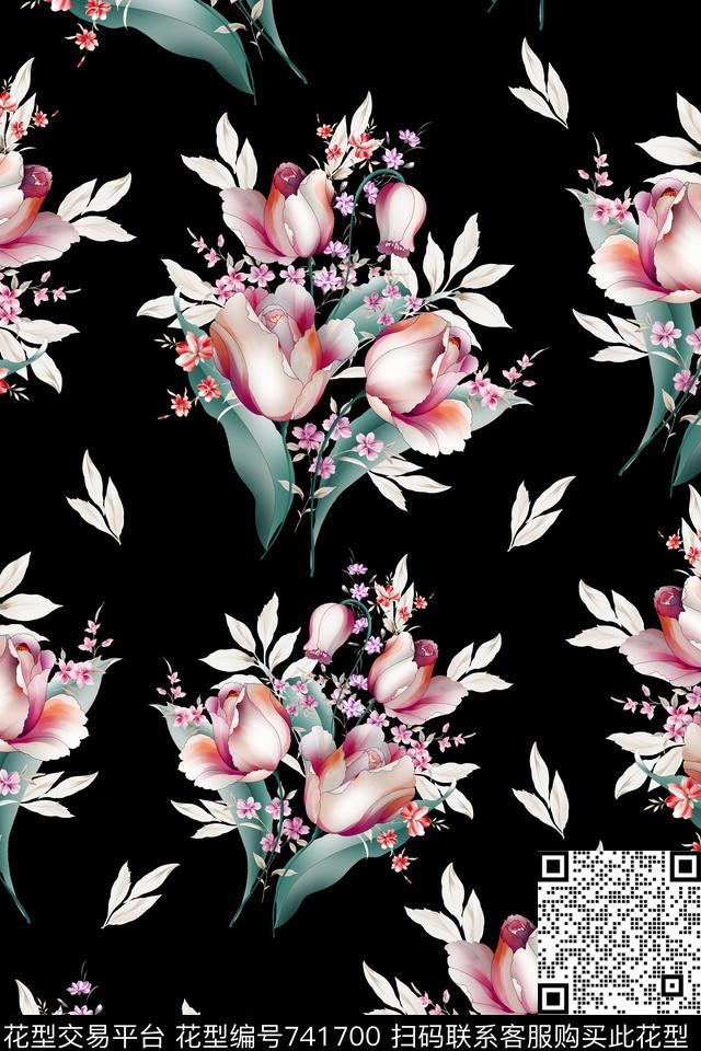 大花花朵花卉数码印花华亿平台下载（图片编号: 741700） - 瓦栏（Walan）