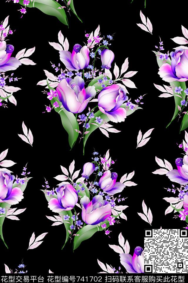 大花花朵花卉数码印花华亿平台下载（图片编号: 741702） - 瓦栏（Walan）