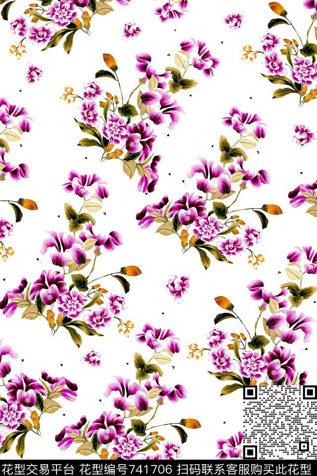 小碎花花朵花卉数码印花华亿平台下载（图片编号: 741706） - 瓦栏（Walan）