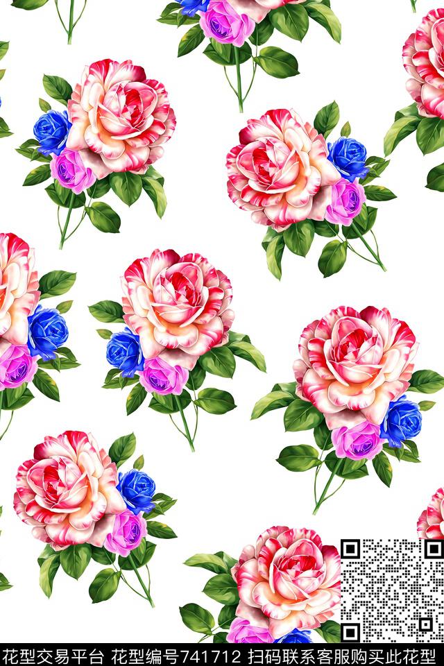 大花花朵花卉数码印花华亿平台下载（图片编号: 741712） - 瓦栏（Walan）