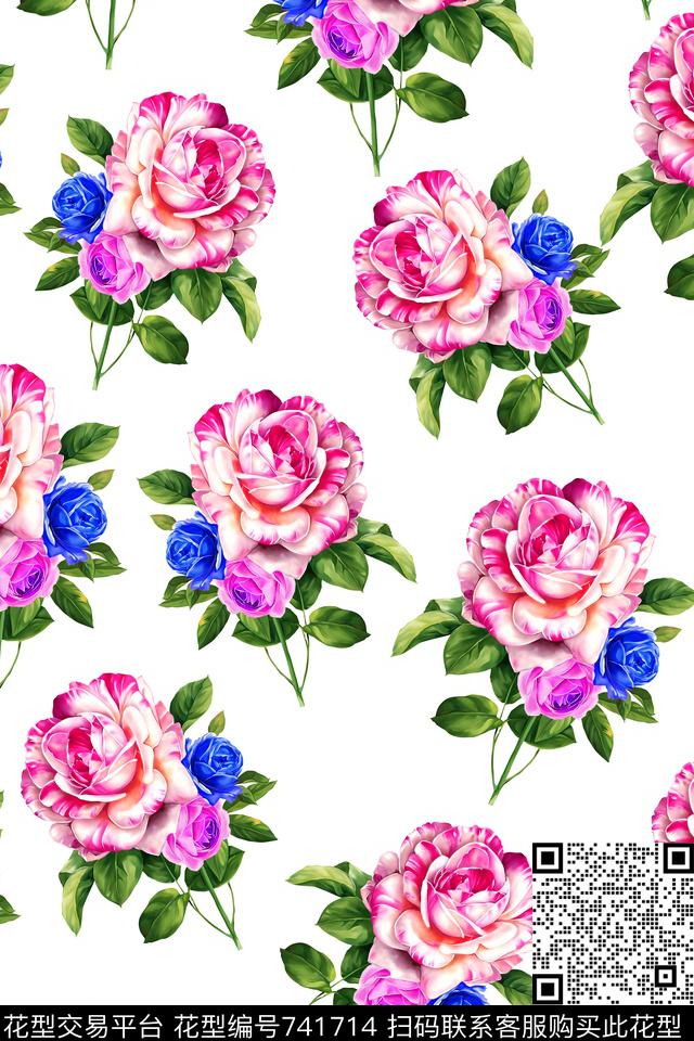 大花花朵花卉数码印花华亿平台下载（图片编号: 741714） - 瓦栏（Walan）