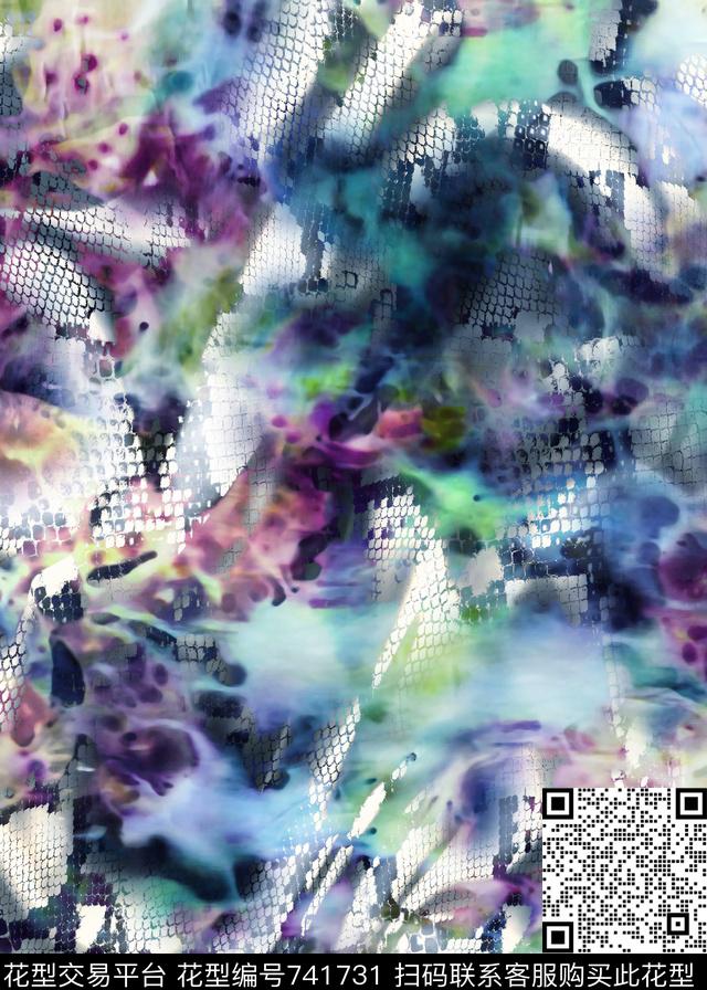 水彩纹理抽象云纹蛇皮纹数码印花华亿平台下载（图片编号: 741731） - 瓦栏（Walan）