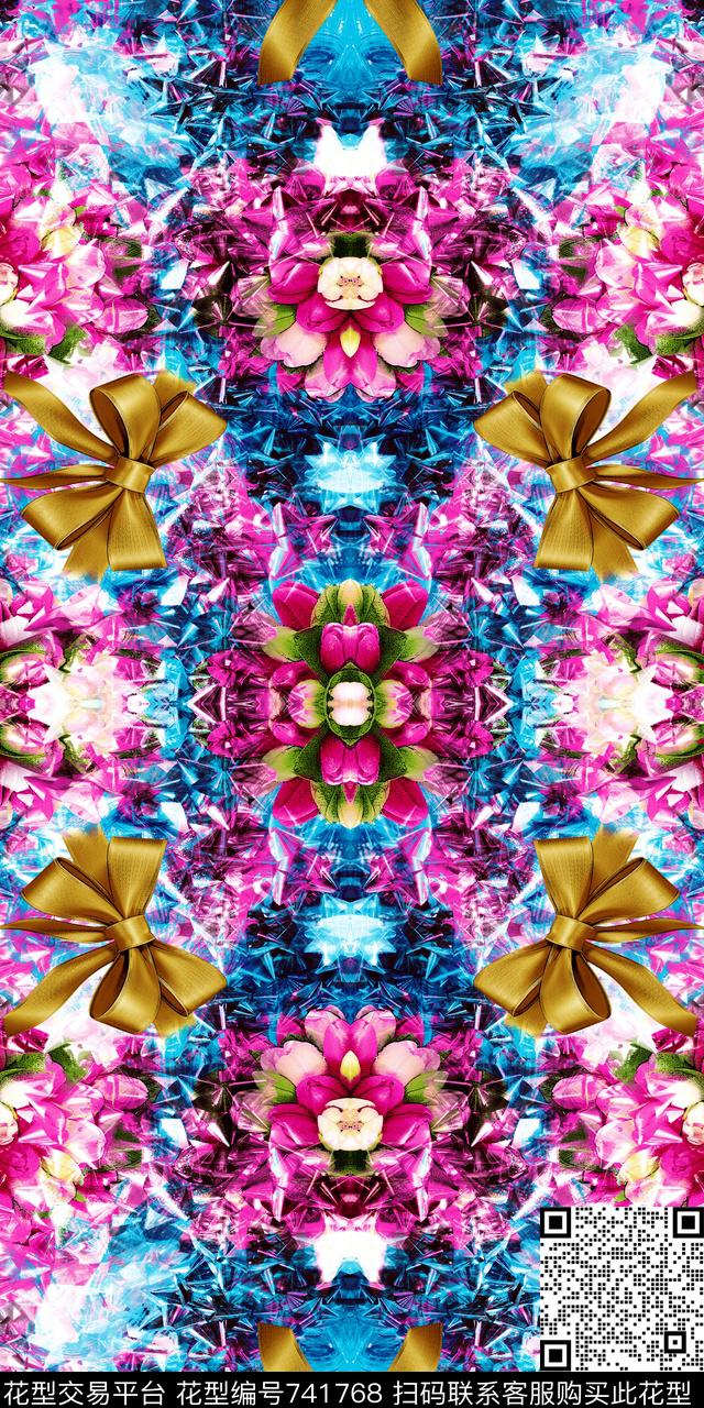 云纹乱花花卉数码印花华亿平台下载（图片编号: 741768） - 瓦栏（Walan）