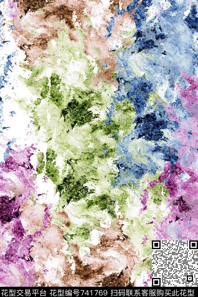 五彩水彩泼墨数码印花华亿平台下载（图片编号: 741769） - 瓦栏（Walan）