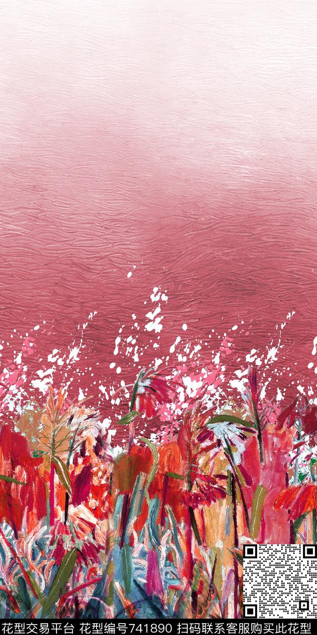 抽象油画渐变数码印花华亿平台下载（图片编号: 741890） - 瓦栏（Walan）