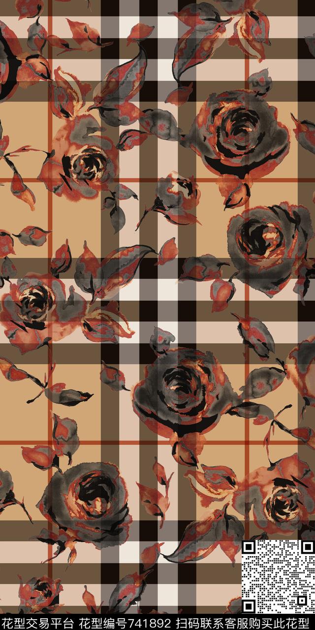 花朵格子欧美数码印花华亿平台下载（图片编号: 741892） - 瓦栏（Walan）