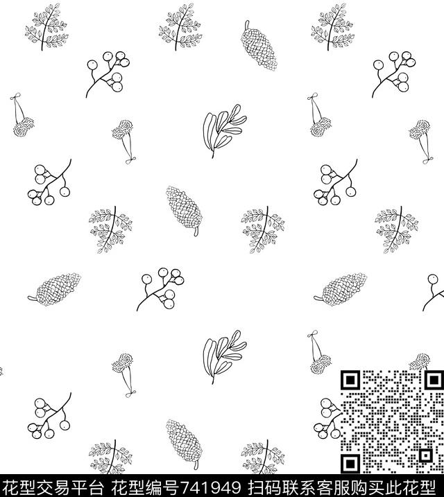 树叶小花清新传统印花华亿平台下载（图片编号: 741949） - 瓦栏（Walan）