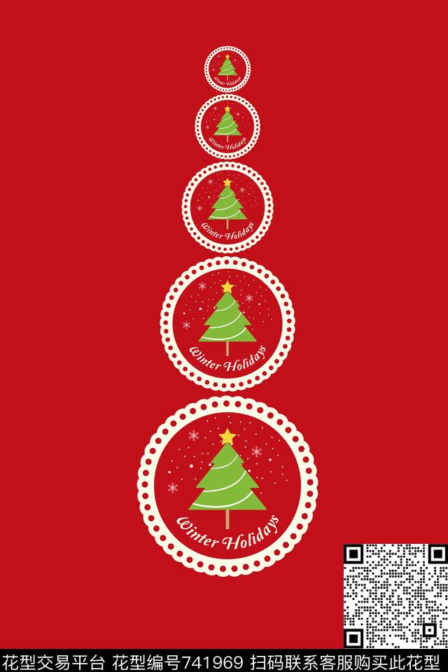 卡通圣诞树花边传统印花华亿平台下载（图片编号: 741969） - 瓦栏（Walan）