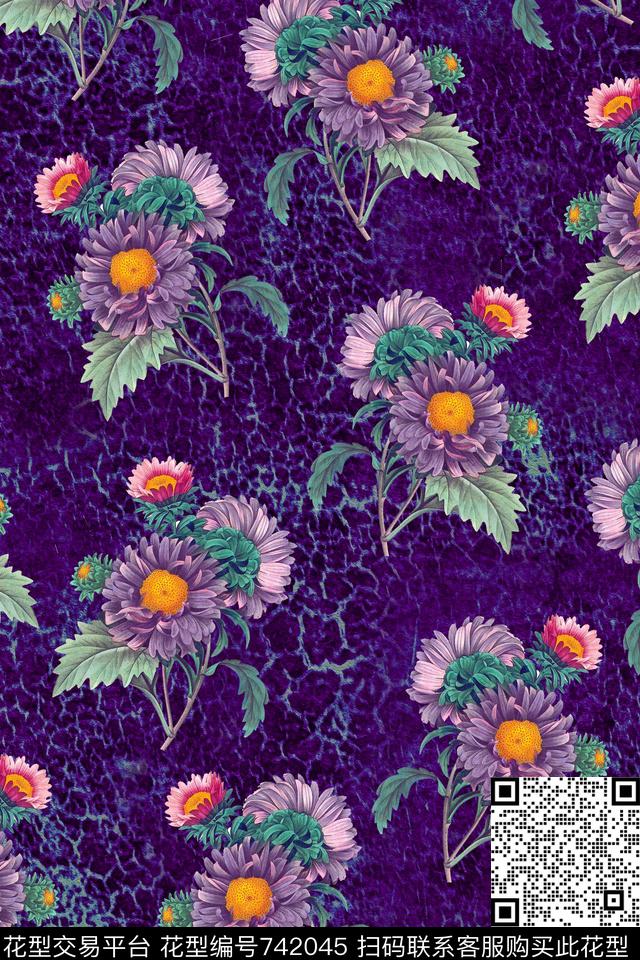 大花花朵花卉数码印花华亿平台下载（图片编号: 742045） - 瓦栏（Walan）