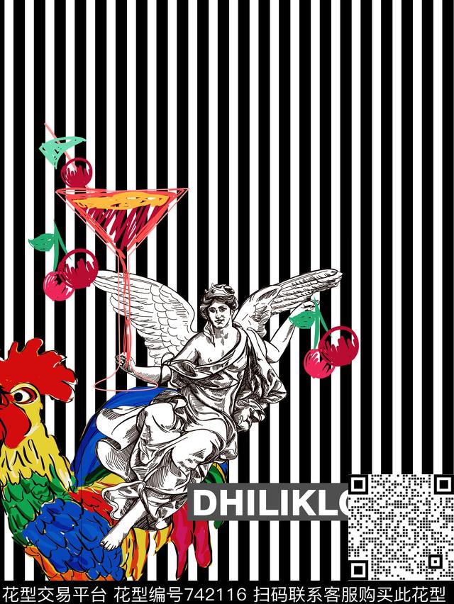 动物几何公鸡数码印花华亿平台下载（图片编号: 742116） - 瓦栏（Walan）