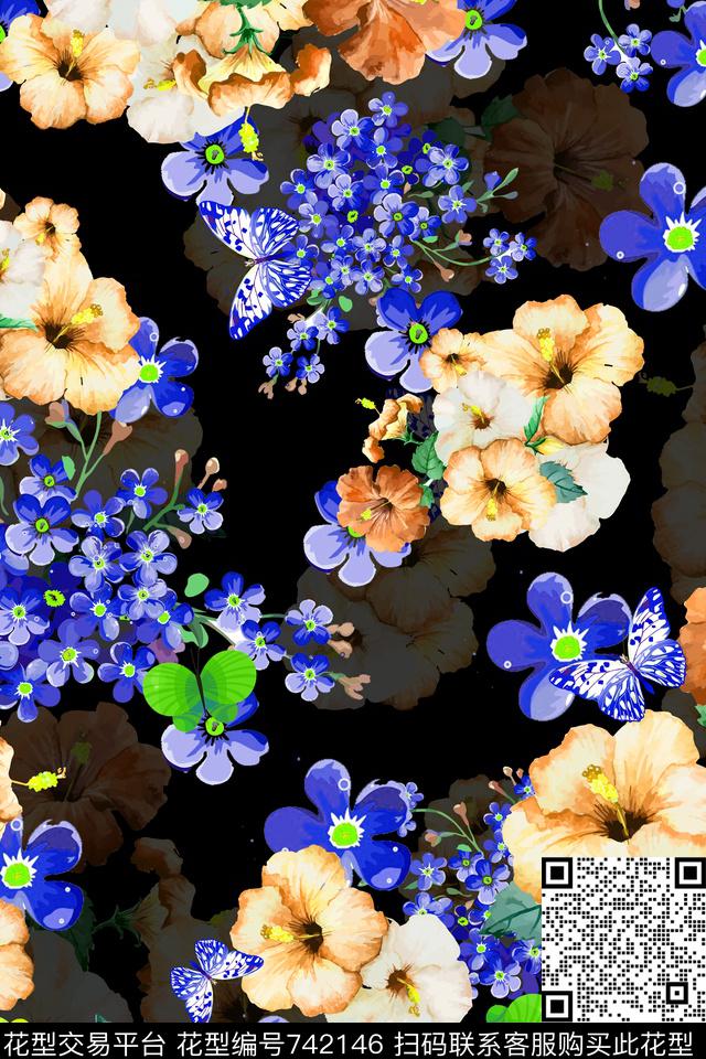 花朵花卉数码印花华亿平台下载（图片编号: 742146） - 瓦栏（Walan）