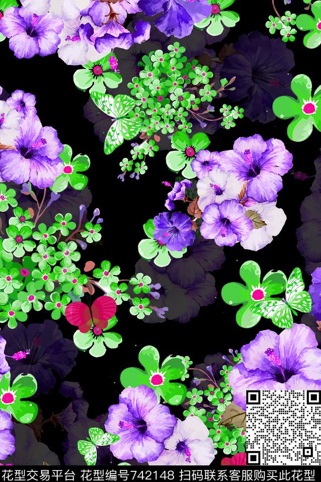 花朵花卉数码印花华亿平台下载（图片编号: 742148） - 瓦栏（Walan）