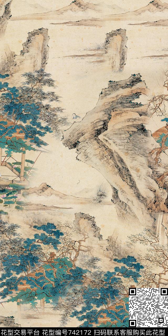 风景山脉椰树数码印花华亿平台下载（图片编号: 742172） - 瓦栏（Walan）