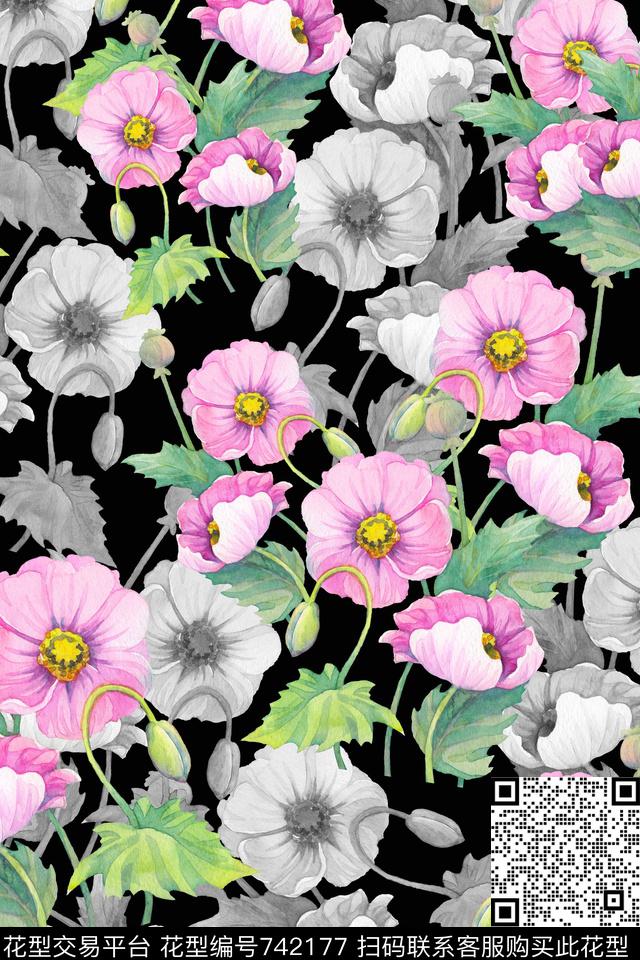 花鸟大花乱花水彩手绘花卉数码印花华亿平台下载（图片编号: 742177） - 瓦栏（Walan）