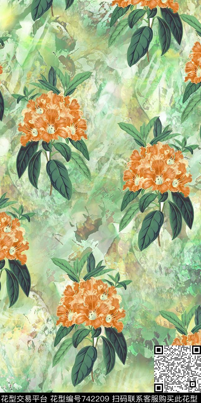 花朵花卉数码印花华亿平台下载（图片编号: 742209） - 瓦栏（Walan）
