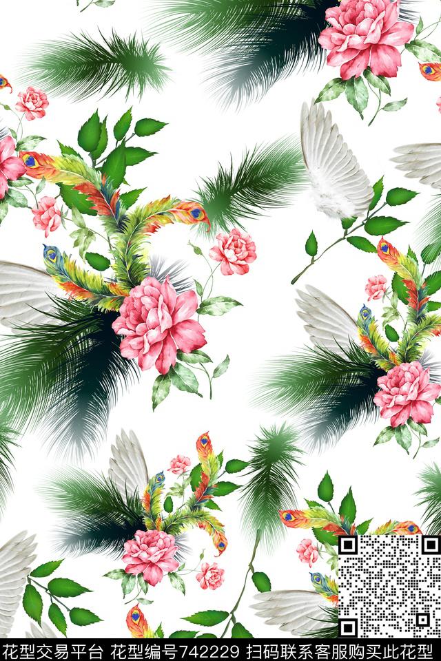 手绘花卉乱花花卉数码印花华亿平台下载（图片编号: 742229） - 瓦栏（Walan）